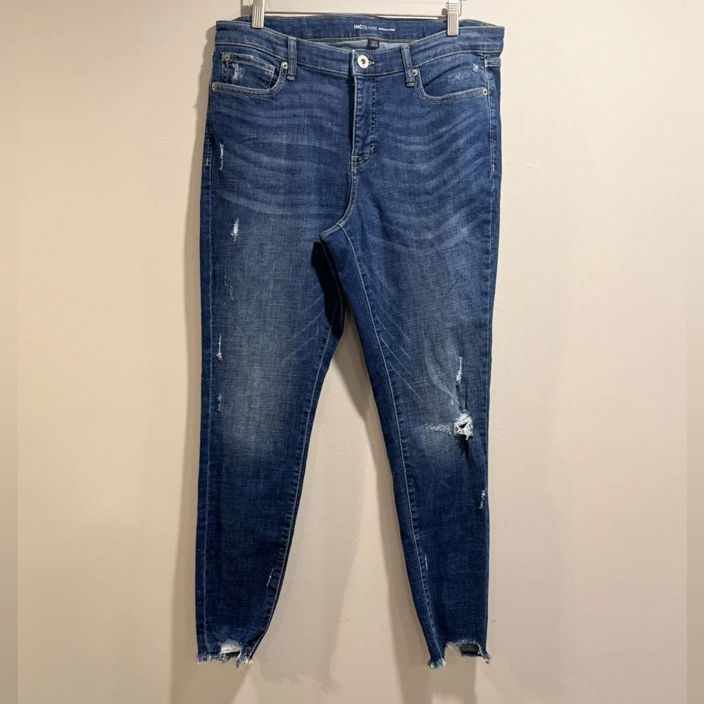 INC International Concepts Women's Madison Skinny Distressed Ankle Jeans Size 12 - Picture 1 of 9